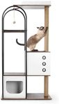 Cat Tree Tower for Indoor Cats, 60'' Tall Wood Cat Condo Cat Climbing Frame with Scratching Post, Soft Cushion, Perch and Sisal Mat for Small Large Cats White