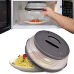 HOVER COVER 2.0 More Powerful Magnetic Microwave Cover for Food | 12 Inch | Microwave Splatter Cover | Microwave Plate Cover | Steam Vents | Dish Cover | BPA-Free | Dishwasher Safe | Collapsible Gray