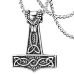 DXIUORF Norse Viking Punk Necklace for Men Women-Skull/Anchor/Thors Hammer/Norse Compass/Raven/Axe Wolf/Norse Amulet/Snake Viking Spear Head Pendant Necklace Chain 22-2 Inhes