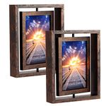 EXYGLO 2 Pack 5x7 Rustic Rotating Floating Picture Frames, Photo Frames for Vertical or Horizontal Tabletop Display, Brown