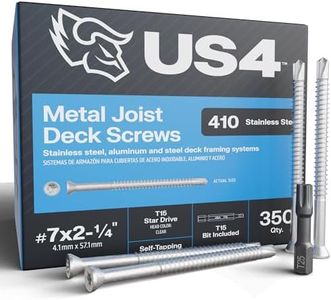 US4 - #7 x 2-1/4" Stainless Steel Metal Joist Screws | Self-Drilling Screws for Decking, Flooring & Wall Cladding | T15 Star Drive | 410 Stainless Steel (350, #7 x 2.25 Inches)