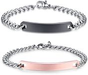 NEHZUS Couple Bracelet with Engrave - Personalized Stainless Steel Bracelet - Custom Engraving for Men and Women - Relationship Matching Couple Jewelry Gift For Her and Him (Black & Rose gold)