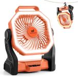 Odoland Rechargeable Camping Fan, 20000mAh Battery Fans with LED Lantern for Tent Car Beach Storm, Portable Light Desk Cooling Fan for Picnic Power Outage Hurricane, Orange