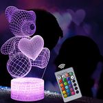 TEUVO 3D Teddy Bear Night Light for Kids, 3D Dimmable Lamp with 16 Colors Changing and Remote Control, Birthday Gift for Girl and Women