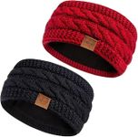 Hatromm Winter Headbands for Women Wool 2 Pack, Ear Warmers for Women Headband Knit Thick Fleece Lined, Cold Weather Warm Ear Muffs(Black+Red)