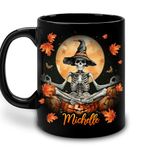 Hyturtle Personalized Halloween Skull Mug - Gifts for Skeleton Lovers - Gothic Skull for Women - Halloween Holiday Gifts for Women - Skeleton Gifts - Custom Name Coffee Cup Ceramic Mug 11oz 15oz