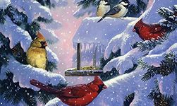 Toland 800525 Snowy Cardinals and Chickadees 18 x 30 Inch Decorative Welcome Mat, Doormat