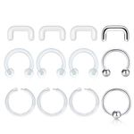 MODRSA 18g 16g 14g Clear Septum Ring Plastic Septum Retainer 20g Clear Nose Studs Clear Nose Rings Hoop Daith Retainer for Work Surgery Plastic Cartilage Tragus Helix Earring Lip Piercing Retainers,