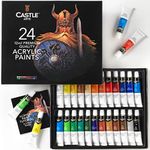 Castle Art Supplies 24 x 12ml Acrylic Paint Set | Value Beginner Set for Starters or Adult Artists | Premium Quality Intense Colours | Smooth to Use on Range of Surfaces | in Neat Presentation Box