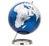 EXERZ 25cm World Globe - Stainless Steel Ring Standing, Packaging in Premier Kraft Box, Perfect for Gifting - Metallic Blue