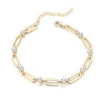 Evabelle Gold Bracelets for Women Dainty 14K Gold Plated 7 inches with 1.2 inch Extender Bracelets for Men Cubic Zirconia Paperclip Chain Bracelet Trendy Jewelry