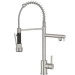 DAYONE Commercial Kitchen Sink Faucet with Pull Down Pre-Rinse Sprayer, Stainless Steel Single Handle 2 Spout Spring tap for Kitchen Sink with Lock, Brushed Nickel