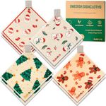 Eulnars 8 Pack Christmas Swedish Dishcloths for Kitchen, Non-Scratch Reusable Paper Towels, Swedish Dish Towels with Clips, Super Absorbent Cellulose Sponge Cloths, Biodegradable, No Odor