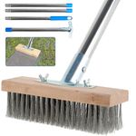 Stainless Steel Wire Broom with 4 Detachable Pole Stiff Metal Brush Deck Scrub Brush Long Handle Floor Scrub Bristles Brush Tile Deck Cleaning Tool Scrub Brush for Cleaning Moss Grout Garden Garage