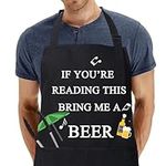 umboom Apron for Men, Father's Day Gift Apron, Dad's Black Waterproof Apron, Adjustable Chef Apron with 2 Pockets, Personalised Apron for Birthday, Christmas, Thanksgiving, Valentine's Day (Beer)