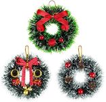 3Pcs Christmas Decorations Mini Christmas Wreaths Small Hanging,4.7Inch Christmas Tree Wreath Ornament