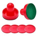 TOSAMZOO 1 Set Mini Air Hockey Pushers and Air Hockey Pucks Great Goal Handles Pushers Goal Handles Paddles Replacement Accessories - 2 Red Air Hockey Pushers and 4 Red Pucks (60mm)