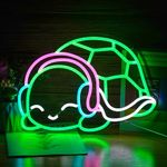 Turtle Neon Sign Led Green White Pink Neon Light Art Turtle Wall Light Up Sign Dimmable Neon Sign For Bedroom Bar Man Cave Club Party Wall Decor Gift（16.2’’X11.4’’）