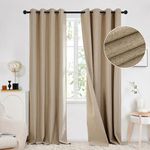 Deconovo 100% Blackout Curtains with Double-sided Faux Linen, Natural Eyelet Curtains 90 Drop, Thermal Insulated Curtains for Living Room, 46x90 Inch(Width x Length), Taupe, 2 Panels