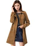 Allegra K Women's Notched Lapel Double Breasted Faux Suede Trench Coat Jacket with Belt Brown S