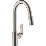 hansgrohe 71820800 M4216-H220 Kitchen Tap, 360° Swivel Range, Pull-Out Spray, Stainless Steel, Spout height 22 cm