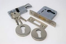 75mm Euro Profile Mortice Deadlock, Cylinder & Turn & Roses for 45mm Fire Doors - Satin Stainless Steel