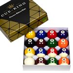 Cue-King Pool Balls, Grade AA, 2-1/4” Regulation Size, Pool Table Balls, Pool Ball Set, Premium Pool Balls, Spots and Stripes Pool Balls