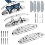 6 inch Folding Boat Cleat 316 Stainless Steel, Marine Flip Up Dock Cleat 2 Holes, Boat Folding Cleat with Fasteners and Back Plates for Dock Lines Mooring Accessories (4 Pack)