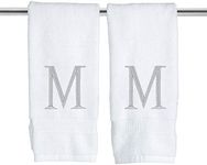 Decorvo Monogrammed Hand Towels for Bathroom - Luxury Hotel Quality Personalized Initial Decorative Embroidered Bath Towel for Powder Room, Spa - GOTS Organic Certified - Set of 2 Letter M