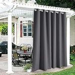 RYB Home Outdoor Curtains for Patio - Waterproof Blackout Solar Curtains for French Door Porch Pergola Cabana Outdoor Shower Arbor Balcony Deck, 84 inch Wide x 95 inch Long, 1 Pc, Gray