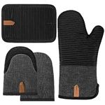 4Pcs Oven Mitts and Pot Holders Sets, Extra Long Oven Mitts and Hot Pads Sets, Heat Resistant Oven Gloves with Hot Pads and Mini Oven Mittens for Grilling Kitchen BBQ Cooking Baking Grill (Black)