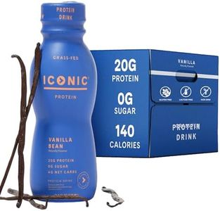 Iconic Protein Drinks, Vanilla Bean (12 Pack) - Sugar Free & Low Carb - 20g Grass Fed Protein - Lactose Free, Gluten Free, Non-GMO, Kosher - Keto Friendly Protein Shakes