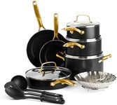 Blue Diamond Gold 14 Piece Cookware Pots and Pans Set, Induction Suitable, Diamond Infused PFOA & PFAS-Free Ceramic Nonstick, Durable Metal Utensil Safe, Dishwasher Safe, Gold Handle, Black