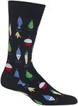 Hot Sox Men's Fun Fishing and Outdoors Crew Socks-1 Pair Pack-Cool & Funny Gifts, Fishing Lures (Black), 6-12