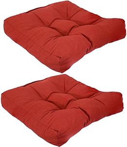 Sunnydaze 20-Inch Square Tufted Olefin Indoor/Outdoor Patio Cushions - Set of 2 - Brick Red