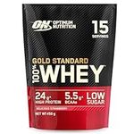 Optimum Nutrition Gold Standard 100% Whey Muscle Building and Recovery Protein Powder With Naturally Occurring Glutamine and BCAA Amino Acids, Delicious Strawberry Flavour, 15 Servings, 450 g