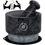 Marble Mortar and Pestle Set - [5.5 Inch, 17 Oz] Unique Double Sided - Pestle and Mortar Bowl Solid Stone Grinder - Guacamole Mortar and Pestle Large - Included: Silicone Lid/Mat and Spoon