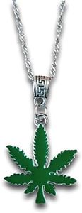 Marijuana Weed Pot Leaf Green Pendant Silver Chain Necklace by Pashal