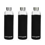 Cutting EDGE Borosilicate Round Glass Water Bottle with Black Portable Carrying Sleeve for School, Home, Office (Set of 3 Transparent - 500 ML / 17 Oz)