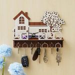 Webelkart Premium Wooden House Keys Hanger Key Holder with Mobile Charging and Remote Stand for Home/Office Decor, Key Holder for Wall Decor - Diwali Decorations Items for Home (Style -2)