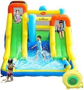 SunSports Inflatable Water Slide,Bouncy Castle for Kids Outdoor,7 in 1 Dual Waterslide Bounce House with Water Cannon,Inflatable Water Park with Jump House,Water Slides for Kids Backyard Party