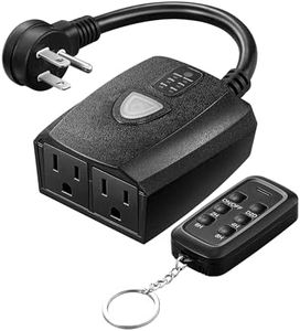 DEWENWILS Outdoor Timer Outlet Waterproof, 15A 1/2HP Outdoor Light Timer with 2 Grounded Outlets, 100FT Remote Control, for Halloween/Christmas Lights, Pump, Sprinkler, Fountain, FCC Listed