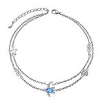 HOOHWE Sea Turtle Anklets for Women 925 Sterling Silver Ankle Bracelets Double Layered Ankle Chain Adjustable Summer Beach Foot Chain Jewelry Gift for Women Teen Girls