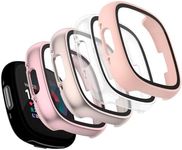 Meliya 4-Pack Screen Protector Tempered Glass Case for Fitbit Sense 2 / Versa 4, Full Around Hard PC Case with Sensitive Touch Film Protective Case (Clear+Pink+Starlight+Rose Pink)