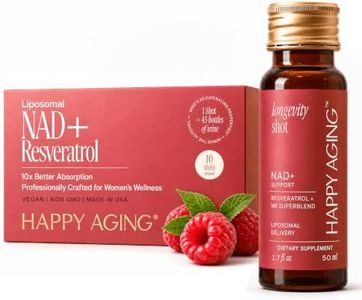 Happy Aging Liquid NAD+ Supplement for Women | Liposomal Nicotinamide Riboside & Resveratrol Shots for Energy, Skin Health & Brain Fog | NMN Alternative with Antioxidants | 10 Shots, 30-Day Supply