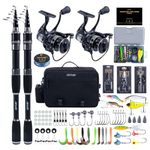 Goture Double Telescopic Fishing Rod and Reel Combo, Telescopic Fishing Pole & 9+1 Spinning Reels with 600D PVC Hard Carrier Bag, Travel Fishing Rod Combo Start Kit for Saltwater Freshwater 2.1M