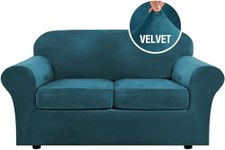 LINGKY Velvet Sofa Covers 2 Seater with 2 Separate Seat Cushion Covers, Stretch Sofa Slipcover Replacement Furniture Protector (Deep Teal,2 Seater(122-172cm))