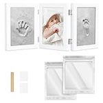 Navaris Baby Handprint and Footprint Kit - Set with Frame and Clay for Casting Babies Hand and Foot Prints - For Newborn Boys and Girls - White MDF