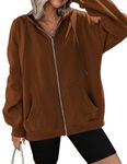 Zeagoo Womens Long Sleeve Zip Up Sweatshirts Jackets Casual Loose Outwear with Pockets Brown