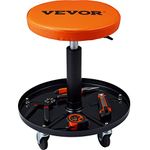 VEVOR Mechanic Stool, 250 LBS Rolling Pneumatic Creeper Garage/Shop Seat, Adjustable Height 16 in-22 in Padded Rolling Workshop Stool with Tool Tray, for Garage, Shop, Auto Repair, Black+Orange